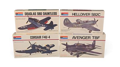 A Collection of Four Monogram 1/48 Scale U.S. Navy WWII Aircraft Model Kits. A collection of 
