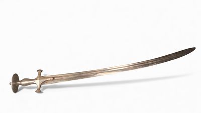 Antique Indian or Indo-Persian Ferrous Metal Curved Sword. An antique curved sword of Indian or 