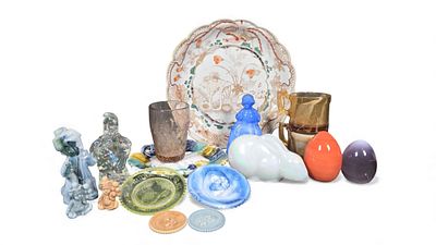 Antique Japanese Edo Period Imari Porcelain Plate and a Collection of Decorative Glass and 