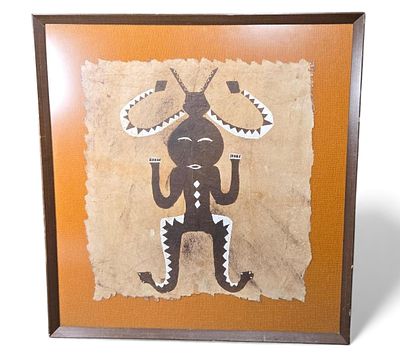 Vintage Formosan (Taiwanese) Paiwan Tribe Bark Painting of an Anthropomorphic Figure. A vintage 