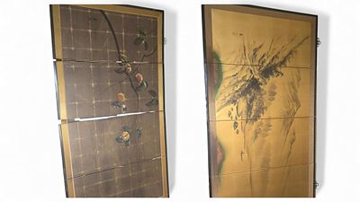 2 traditional Japanese folding screens. Burns in-house shipping is available. Pick up is 
