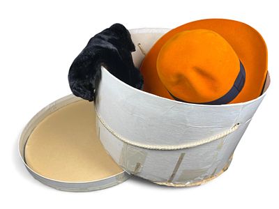 A Hat Box Containing a Borsalino Fedora and a Hollander Dyed Fur Pelt. This lot comprises an 