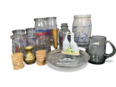 A Collection of Vintage Glassware, Ceramics, and Metalware. A diverse collection of 