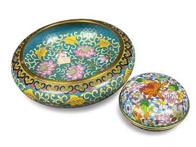 A Pair of Antique Chinese Cloisonne Enamel Decorative Objects. A pair of antique Chinese 