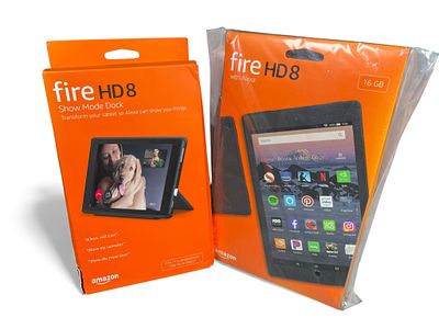 A Pair of Amazon Fire HD 8 Items: An 8th Generation 16 GB Tablet and a 7th Generation Show Mode Dock