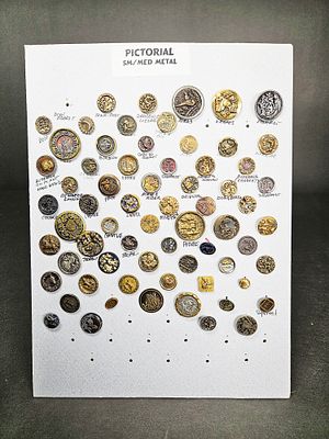 A Collection of Division I Pictorial Metal Picture Buttons. A collection of Division I pictorial 