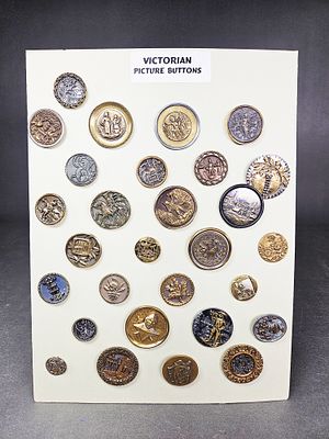 A Collection of Victorian Division I Pictorial Metal Picture Buttons. This collection of 