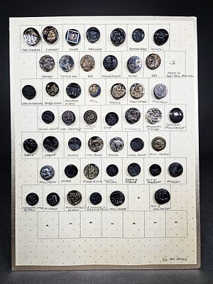 A Collection of Antique Czech Black Glass Pictorial Buttons. A collection of antique black glass 