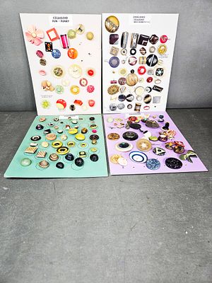 A Collection of Vintage Celluloid and Bakelite Buttons on Original Display Cards. This 