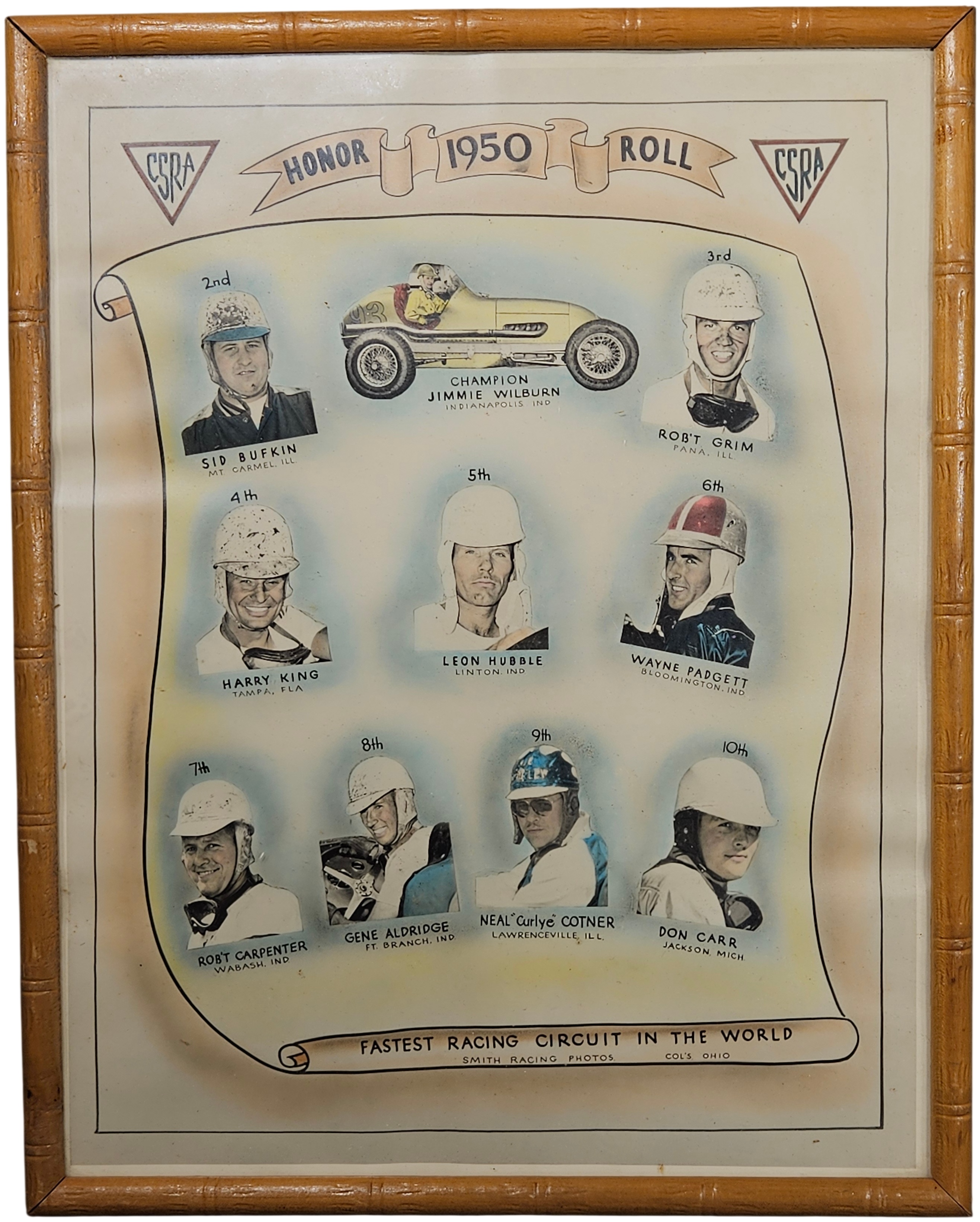 Csra Racing Poster Lot 11091 - Framed CSRA Honor 1950 Roll Racing Print | Burns Auction ...