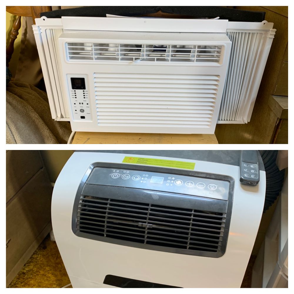 GE 6000 BTU Window Air Conditioner and Idylis Portable Air Conditioner. A GE 6,000 BTU window 
