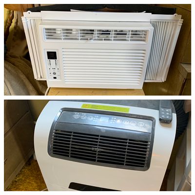 GE 6000 BTU Window Air Conditioner and Idylis Portable Air Conditioner. A GE 6,000 BTU window 
