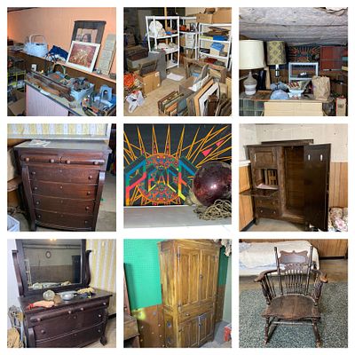 An Assortment of Antique and Vintage Estate Items Including Furniture Collectibles and Art. Walko 