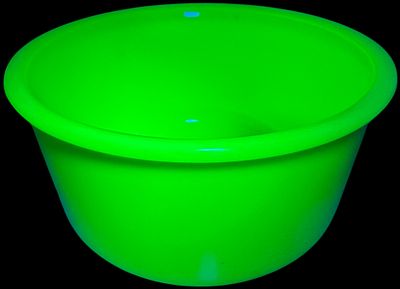 Large American Pressed Uranium Glass Mixing Bowl Early to Mid-20th Century. This large circular 