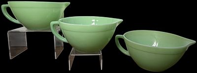 A Set of Three Fire-King Jadeite Glass Batter Mixing Bowls. A set of three Fire-King Jadeite 