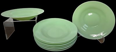 Gibson Housewares Jadeite Style Glass Rimmed Soup Bowls. jadeite-style glass bowls produced by 