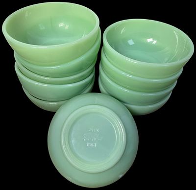 Fire-King Jadeite Glass Cereal Bowls. vintage Fire-King jadeite glass bowls. These items are 