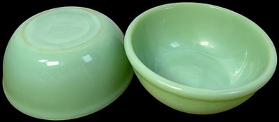 A Pair of Fire-King Jadeite Glass Cereal Bowls. A pair of vintage glass bowls from the Fire-King 
