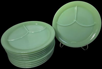 Fire-King Jadeite Restaurant Ware Divided Grill Plates. Fire-King Jadeite Restaurant Ware 