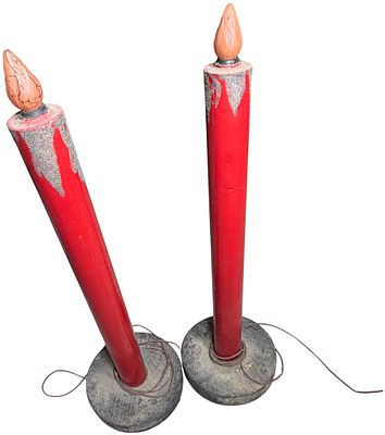 A Pair of Large 41 Inch Red Electric Decorative Candles. A pair of red electric decorative 
