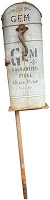 Antique Gem Galvanized Steel Hand Crank Chain Pump. An antique manual chain pump manufactured by 