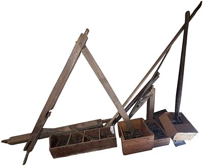 An Assortment of Antique Railroad Maintenance and Blacksmithing Tools including a Staunton 