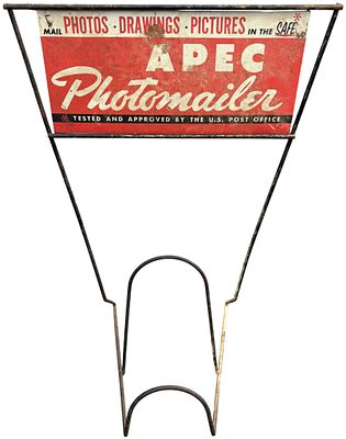 Vintage APEC Photomailer Lithographed Tin and Wire Advertising Counter Display Rack. This is a 