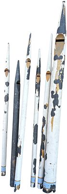 A Set of Six Antique Painted Metal Organ Flue Pipes. This lot comprises six antique metal organ 