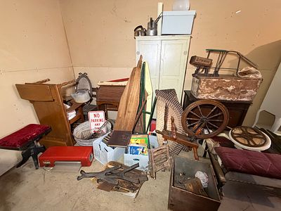 An Assortment of Antique and Vintage Household Items, Furniture, and Collectibles. This lot 