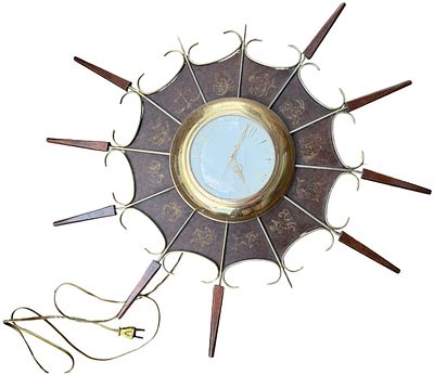 United Clock Corp. Model No. 203 Mid-Century Modern Zodiac Starburst Electric Wall Clock. A 