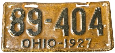 1927 Ohio Automobile License Plate 89-404. An authentic antique 1927 Ohio state passenger 