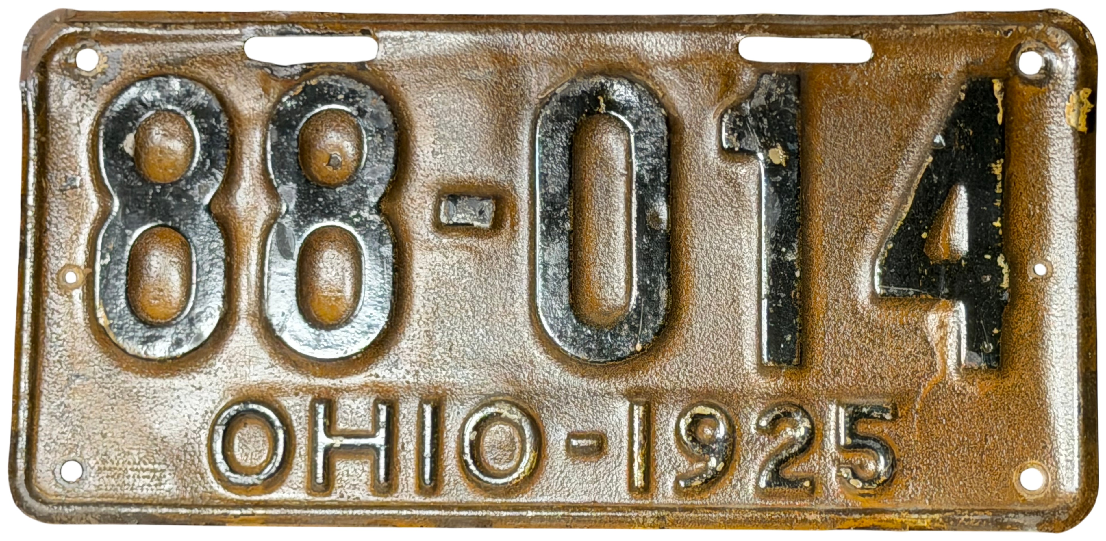 Lot 8244 - 1925 Ohio Passenger Vehicle License Plate Number 88-014