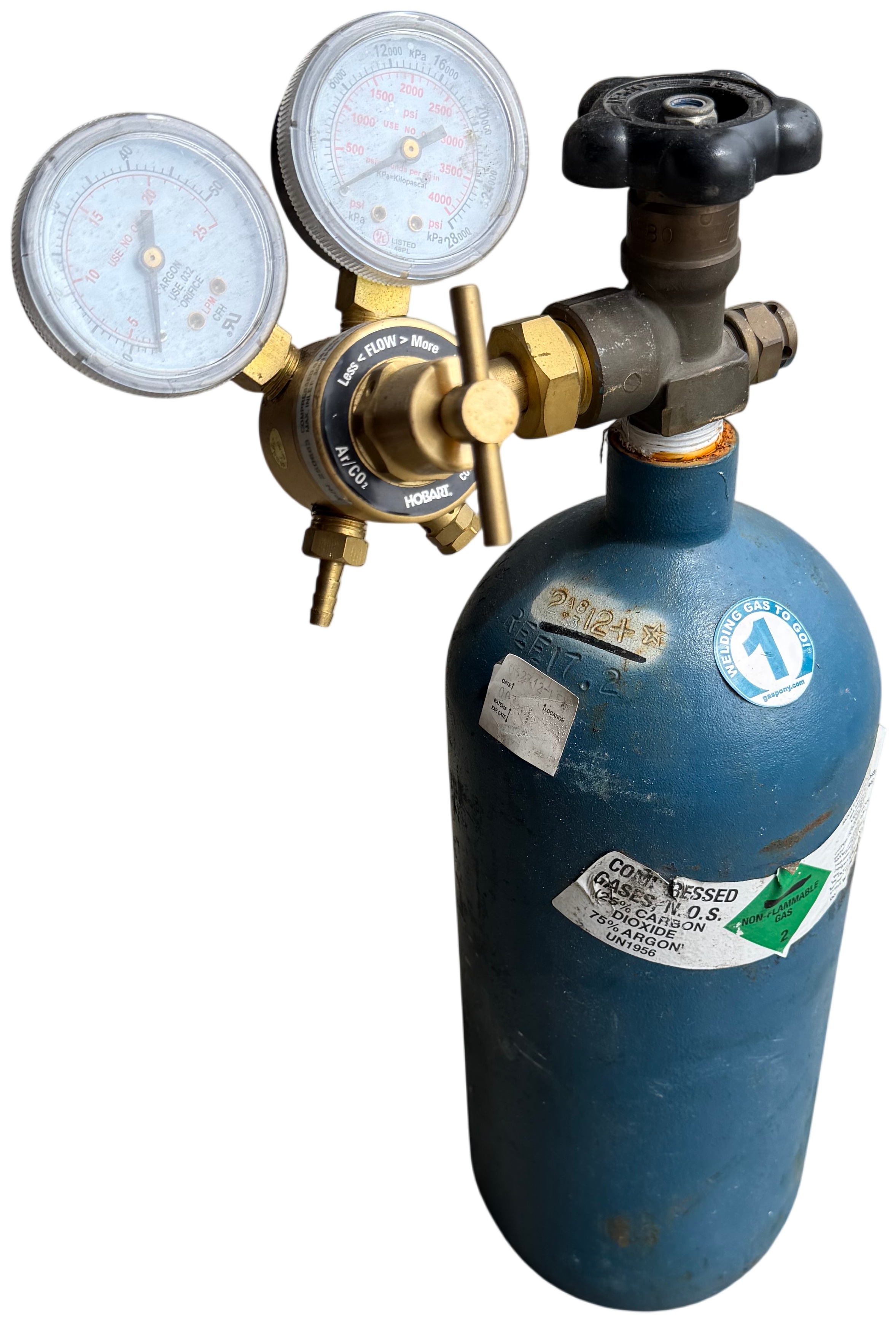 Portable C25 Welding Gas Cylinder with Hobart Ar/CO2 Flowmeter Regulator