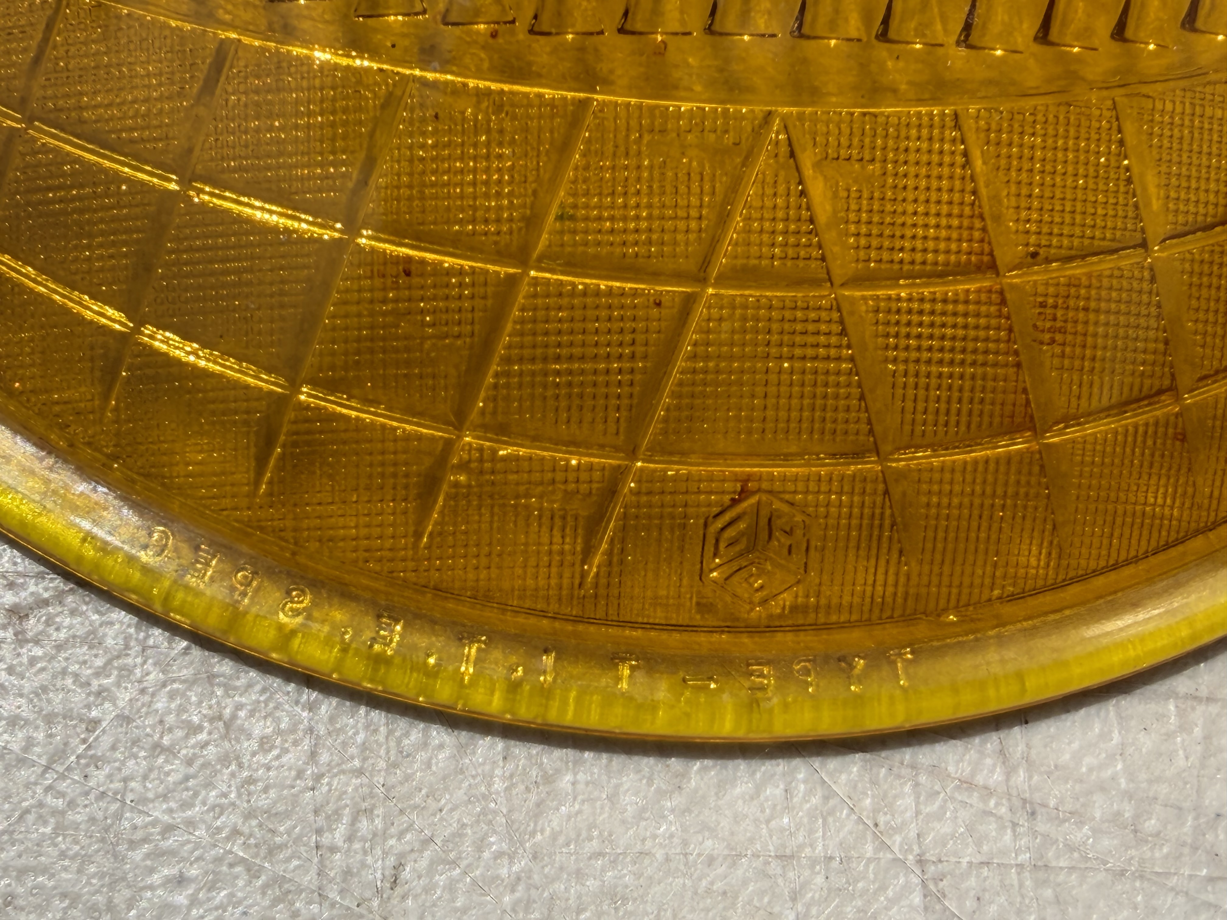 A Pair of Vintage Amber Glass Traffic Signal Lenses, Crouse-Hinds Part Number 553400