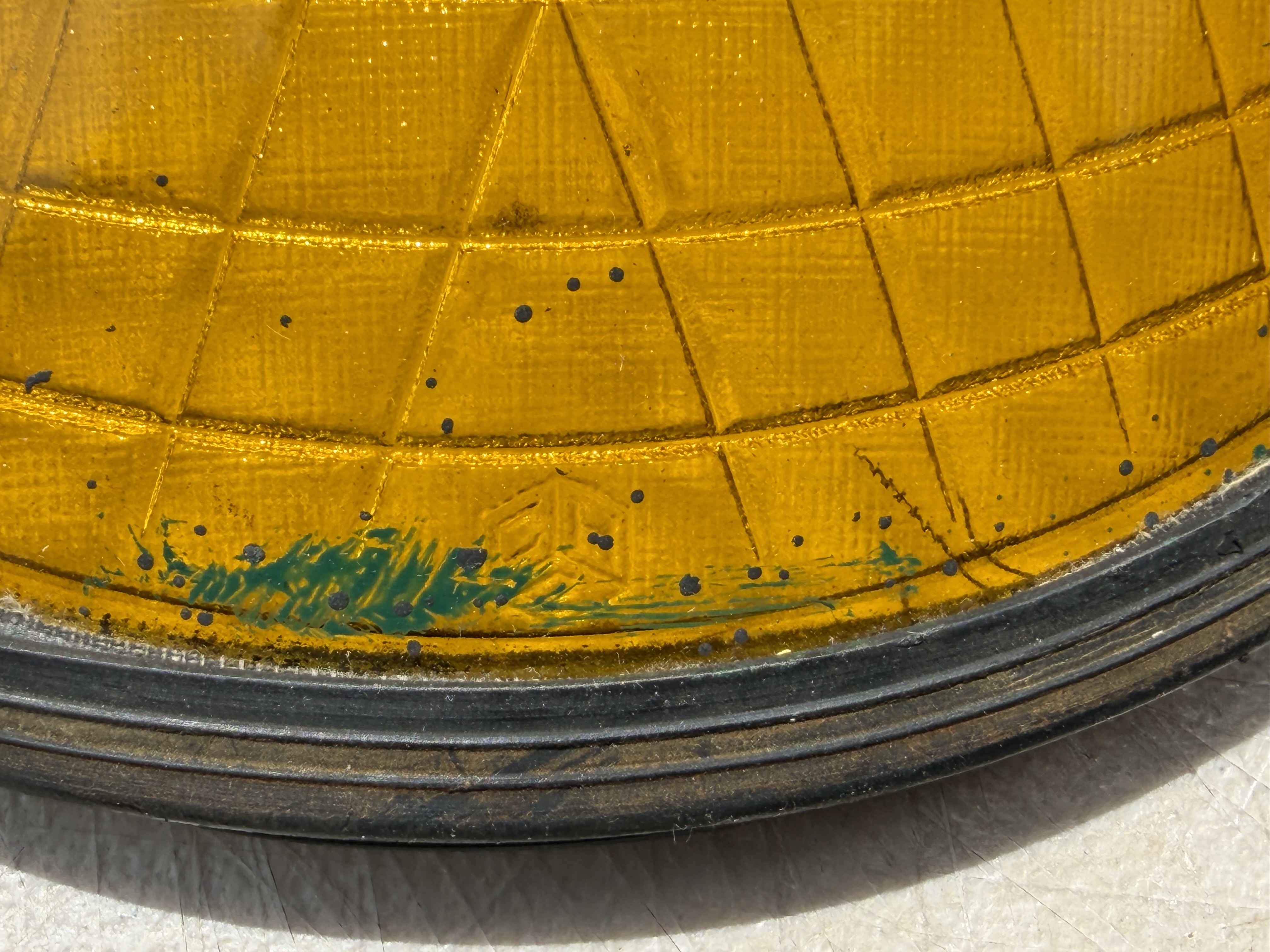 A Pair of Vintage Amber Glass Traffic Signal Lenses, Crouse-Hinds Part Number 553400