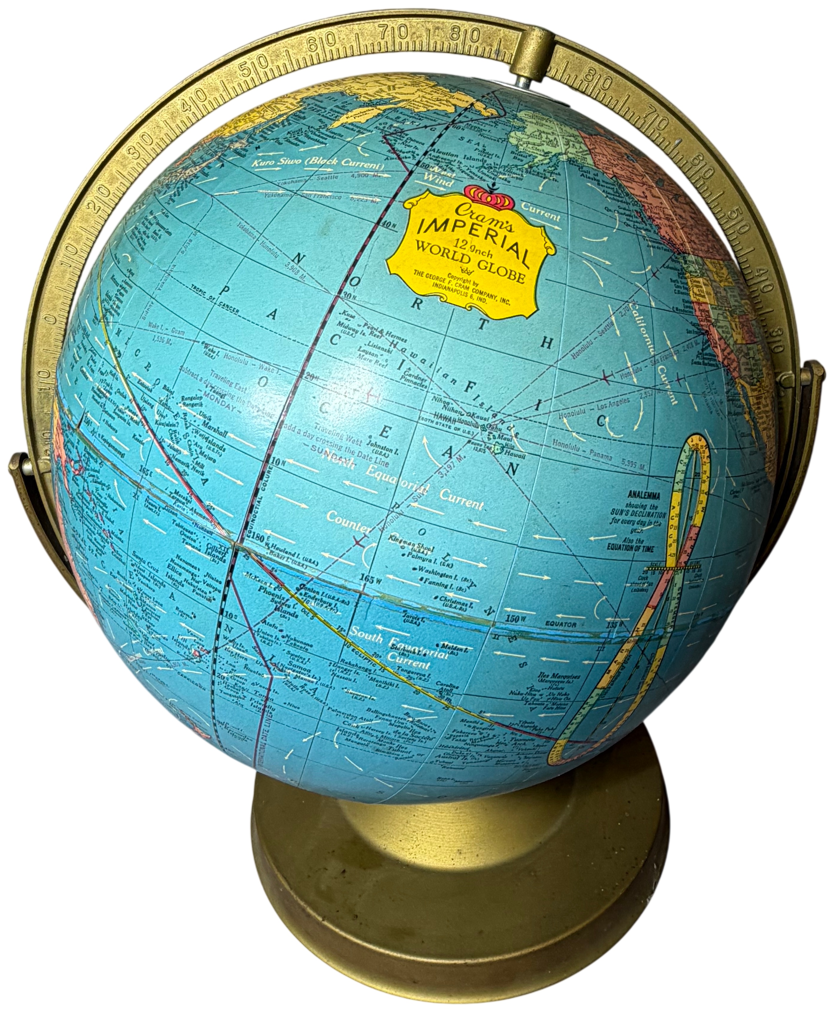 Vintage Cram's Imperial Terrestrial World Globe on Gold-Tone Metal Stand