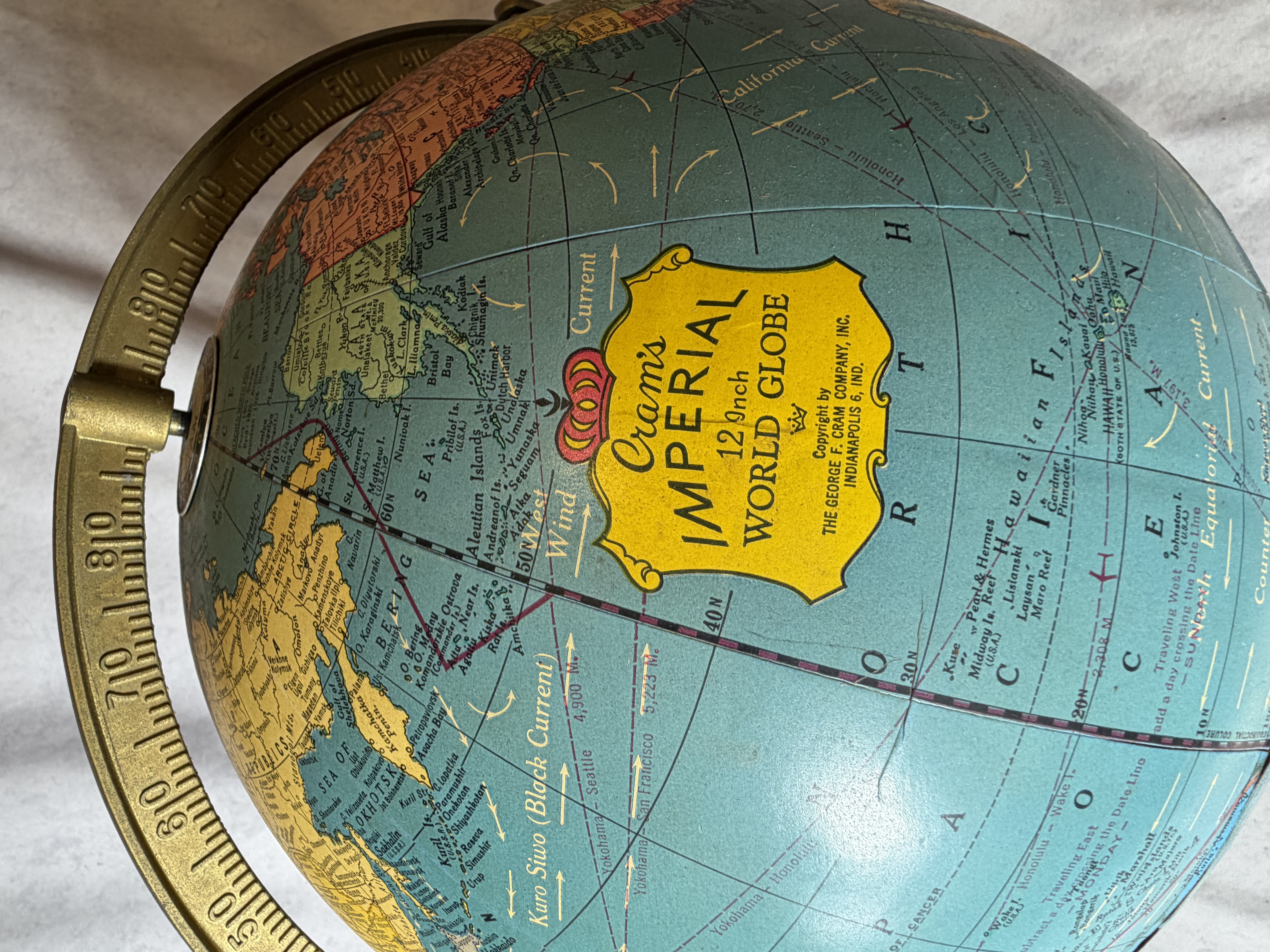 Vintage Cram's Imperial Terrestrial World Globe on Gold-Tone Metal Stand