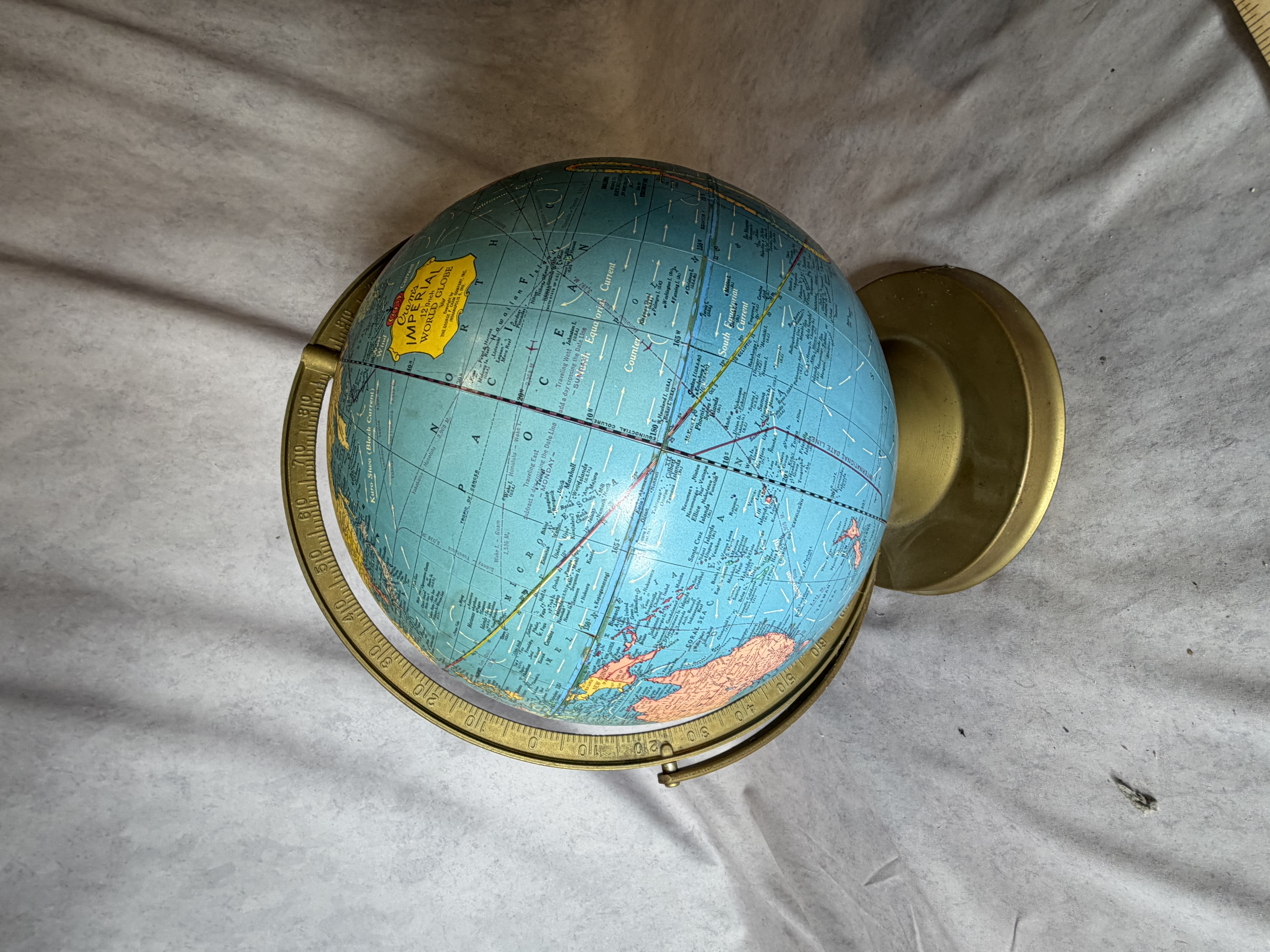 Vintage Cram's Imperial Terrestrial World Globe on Gold-Tone Metal Stand