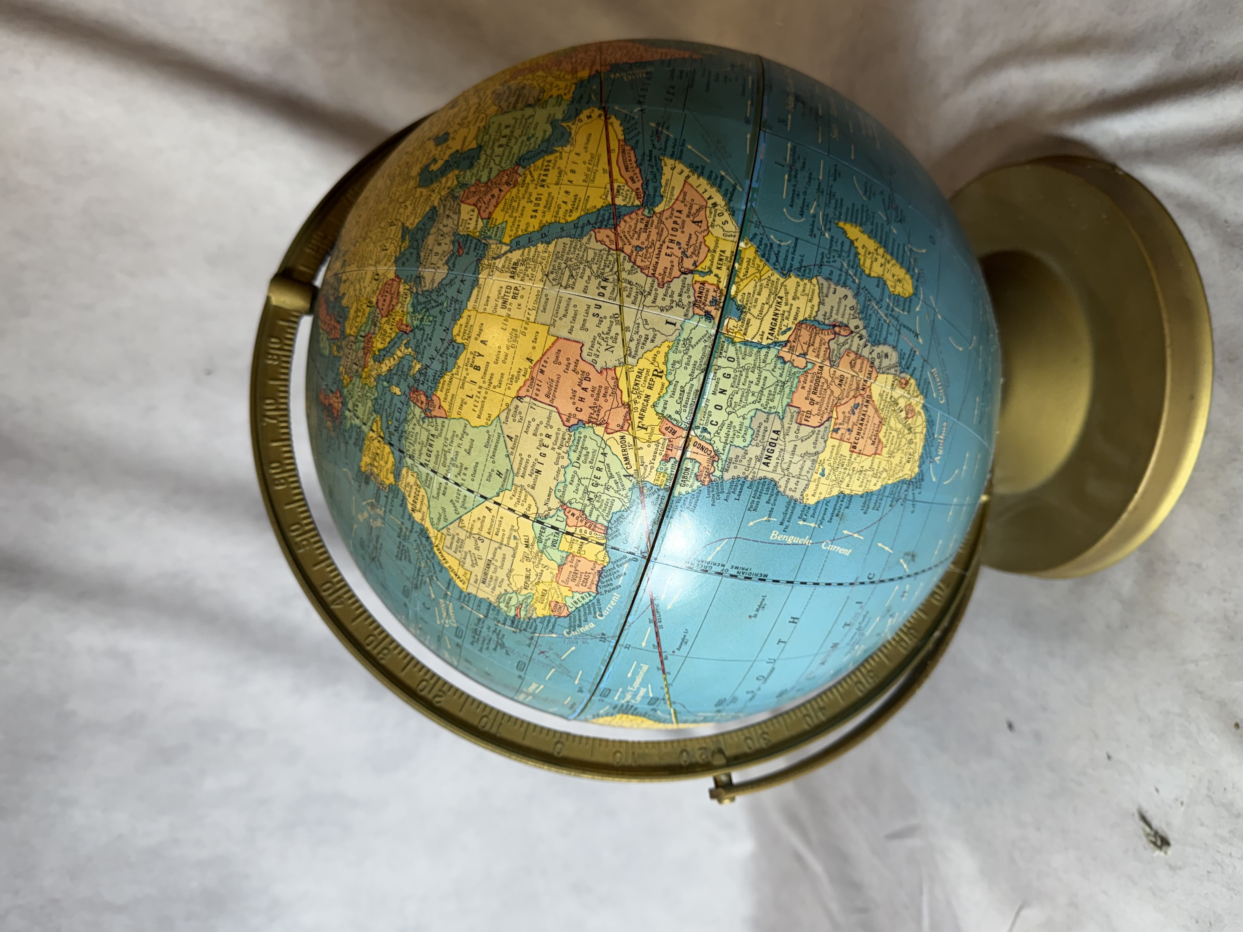 Vintage Cram's Imperial Terrestrial World Globe on Gold-Tone Metal Stand