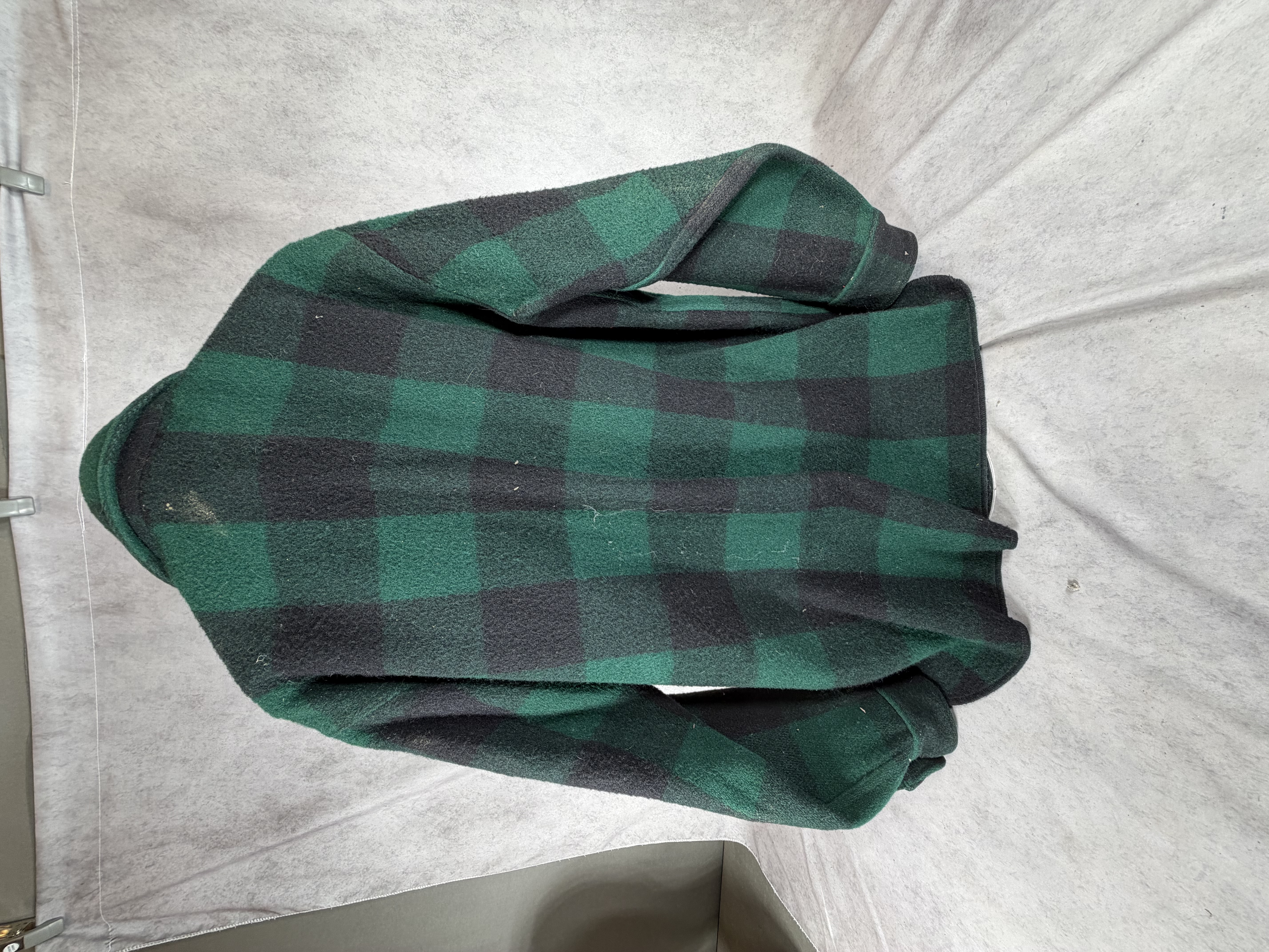 Vintage Woolrich Green and Black Buffalo Plaid Wool Shirt Jacket Size 17