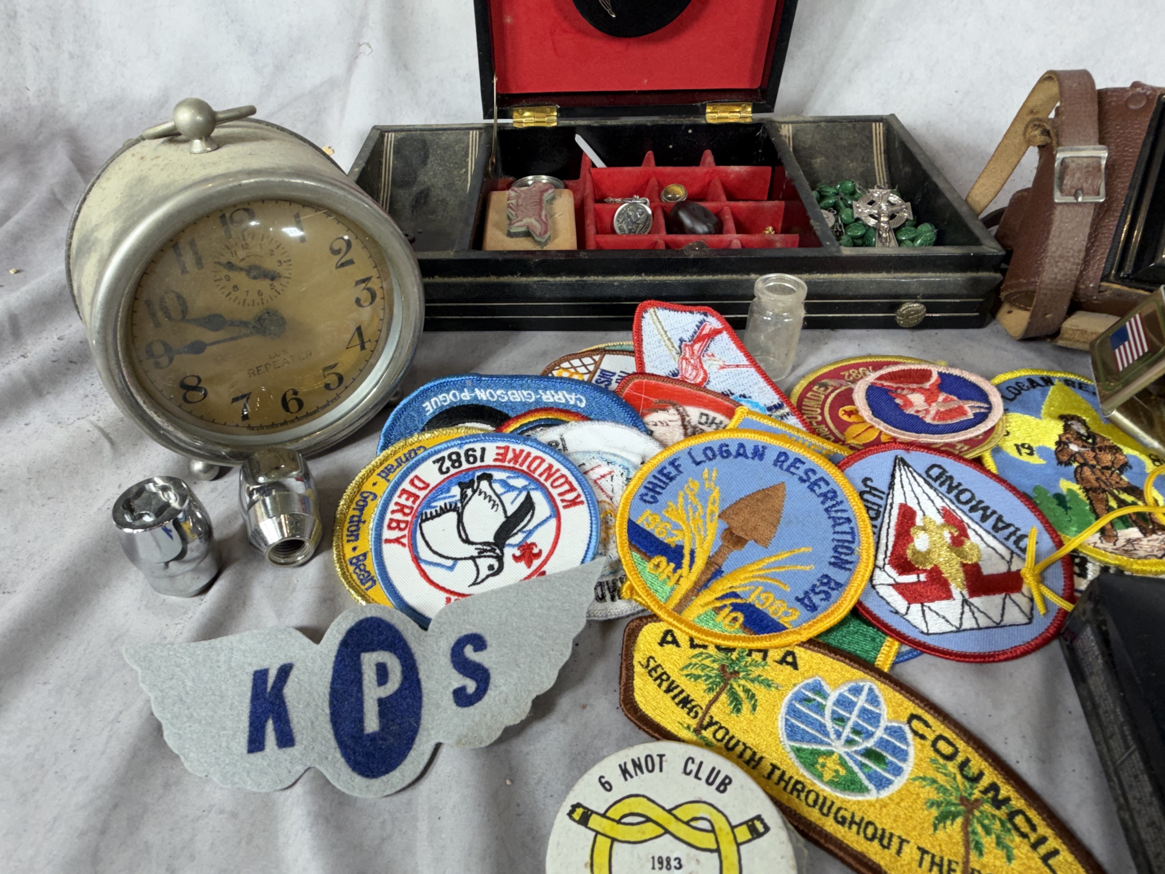 An Assortment of Vintage Scouting Memorabilia, Sony Walkman, and Various Collectibles