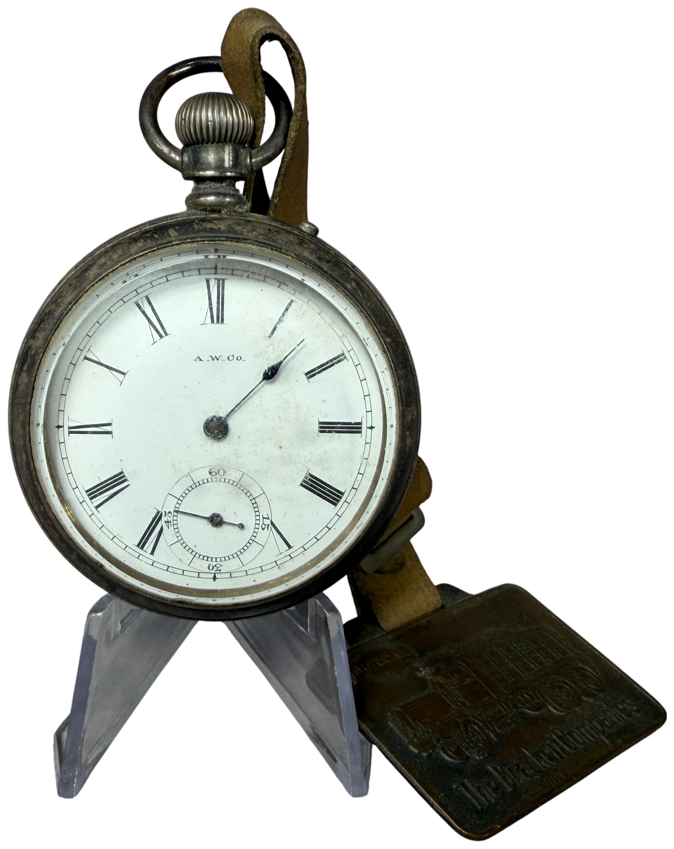Waltham Bond Street 7 Jewel Coin Silver Pocket Watch with Autocar Truck Dealer Fob