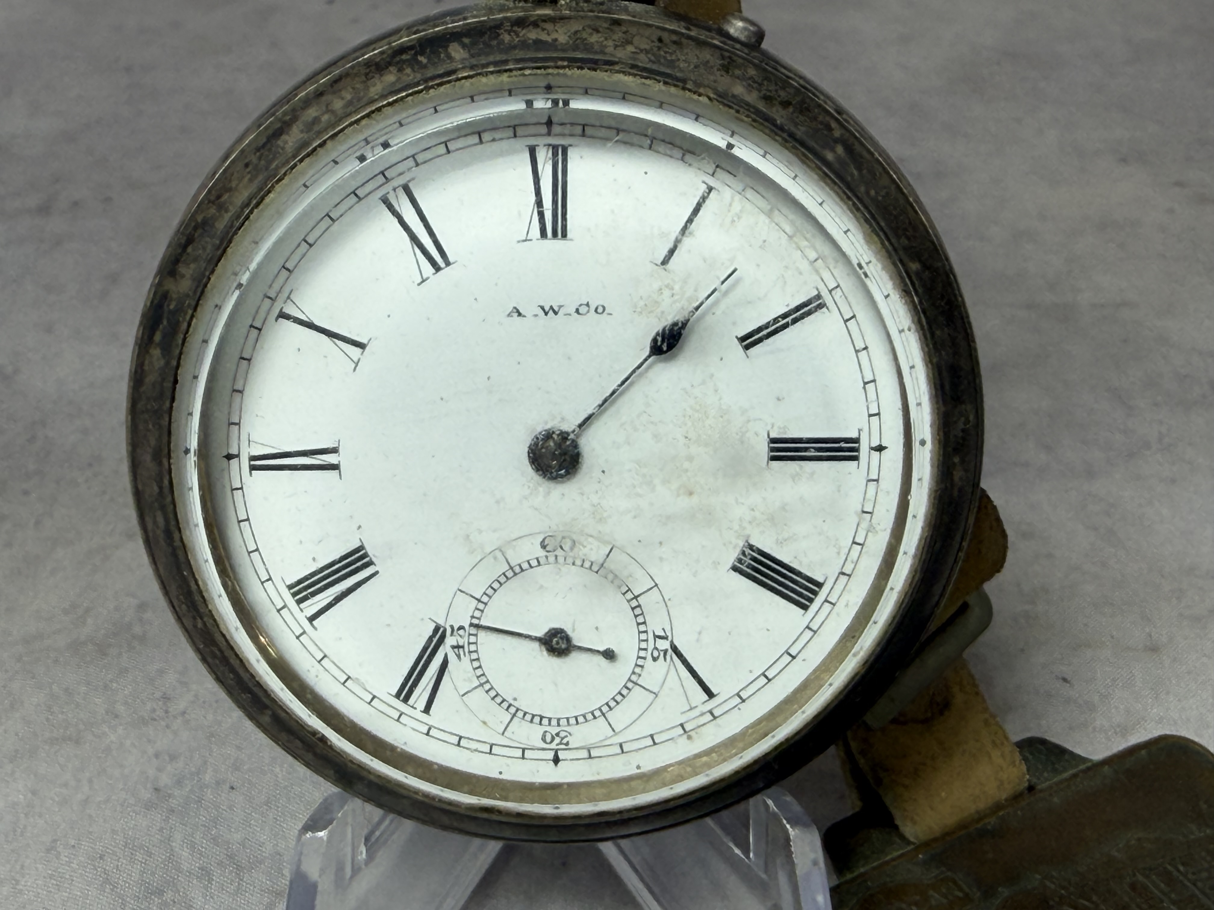 Waltham Bond Street 7 Jewel Coin Silver Pocket Watch with Autocar Truck Dealer Fob