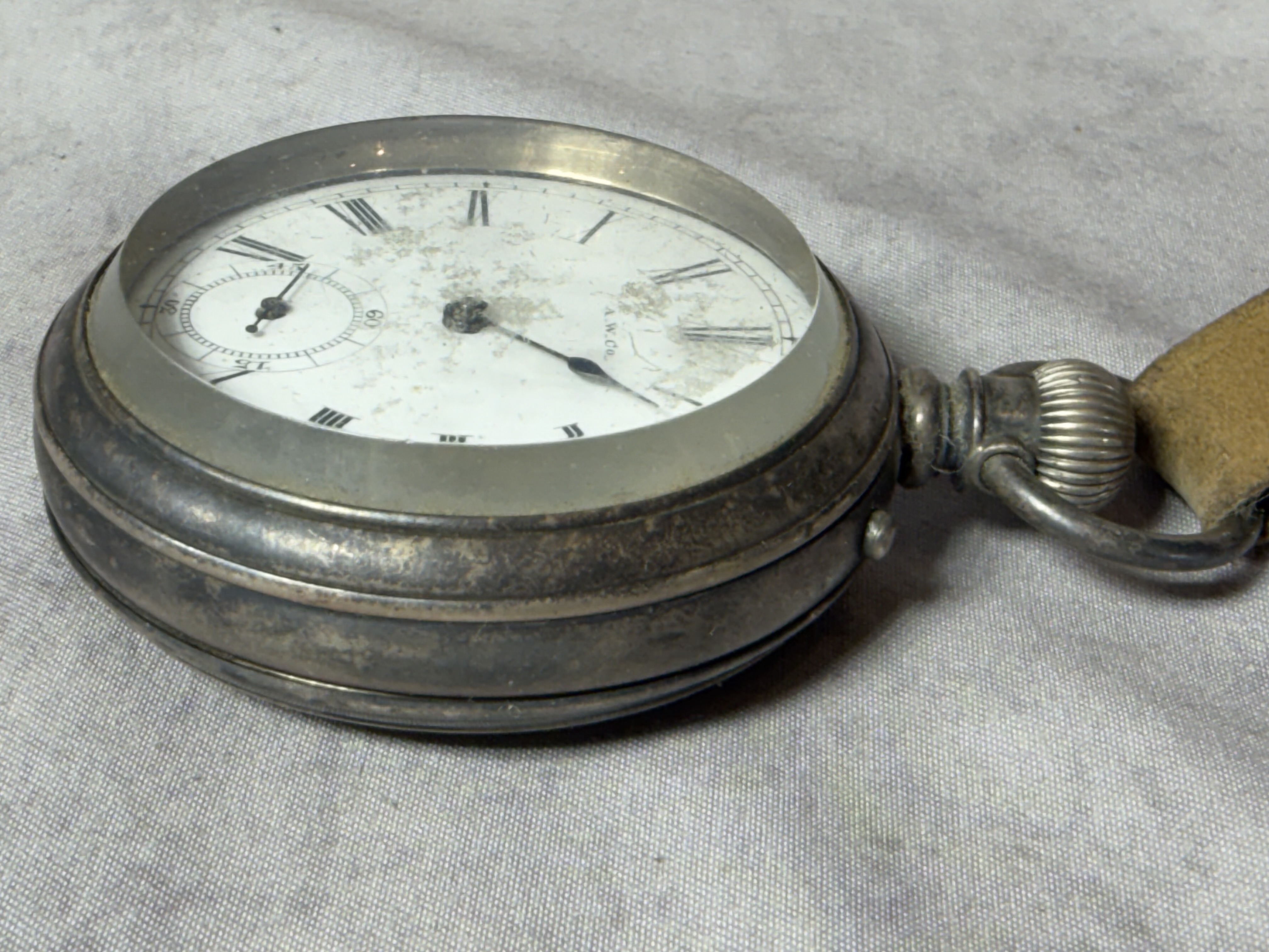 Waltham Bond Street 7 Jewel Coin Silver Pocket Watch with Autocar Truck Dealer Fob