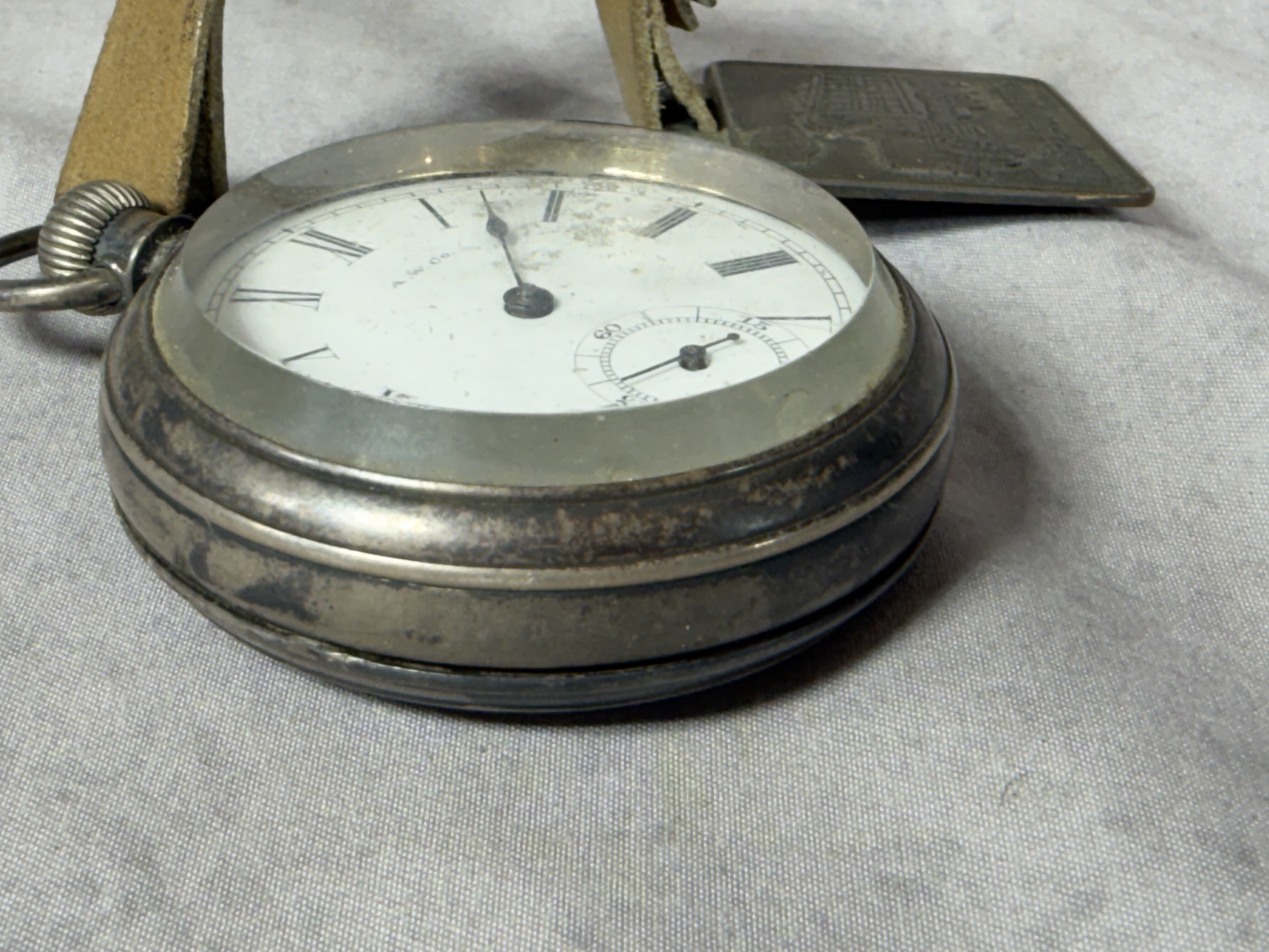 Waltham Bond Street 7 Jewel Coin Silver Pocket Watch with Autocar Truck Dealer Fob