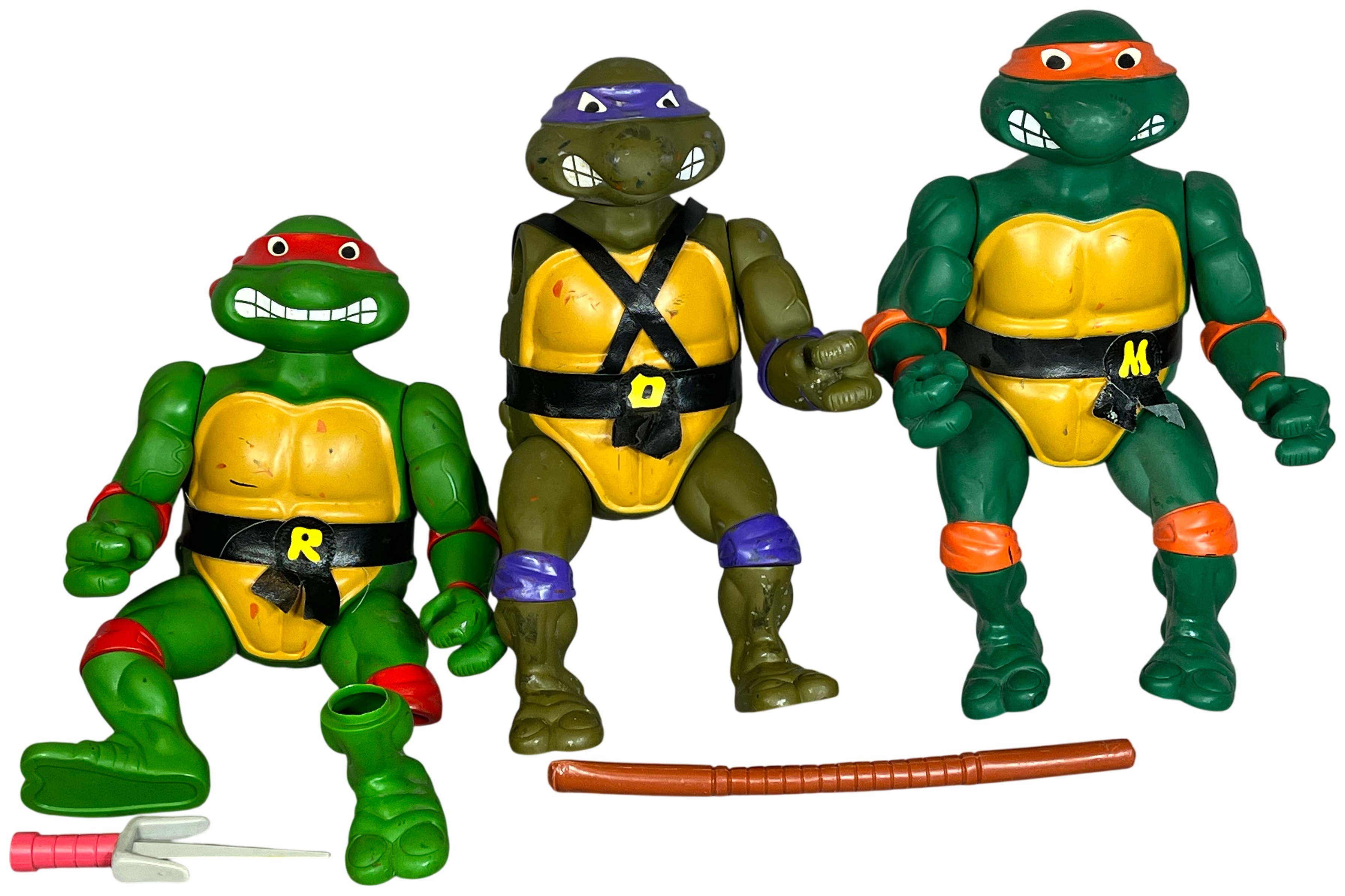 Three Vintage Playmates Teenage Mutant Ninja Turtles Large-Scale Action Figures