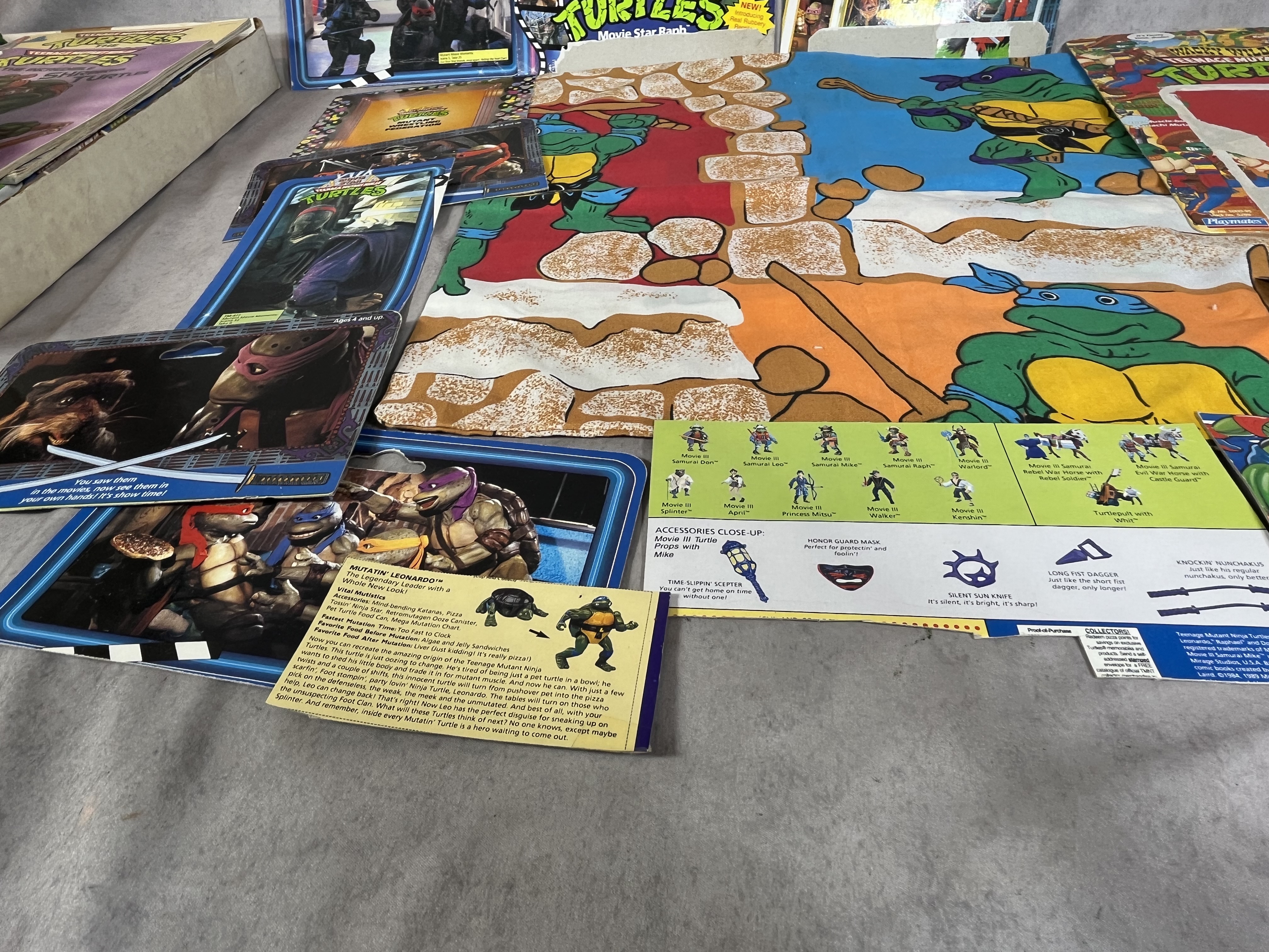 A Collection of Vintage Teenage Mutant Ninja Turtles Action Figures and Memorabilia by Playmates and Random House