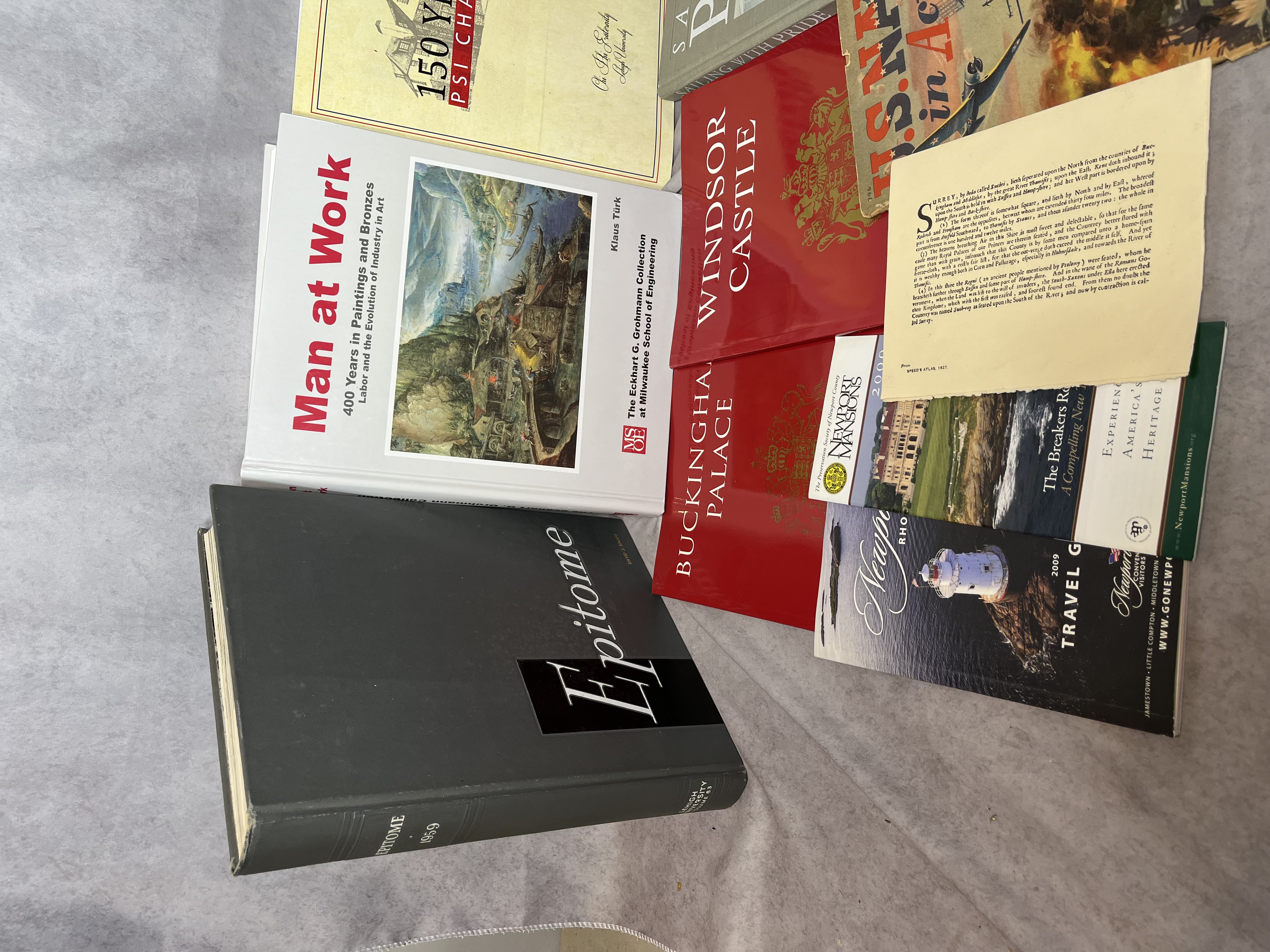 A Collection of Books and Ephemera including Art History, Maritime Modeling, and Collegiate Interests. (DJ)