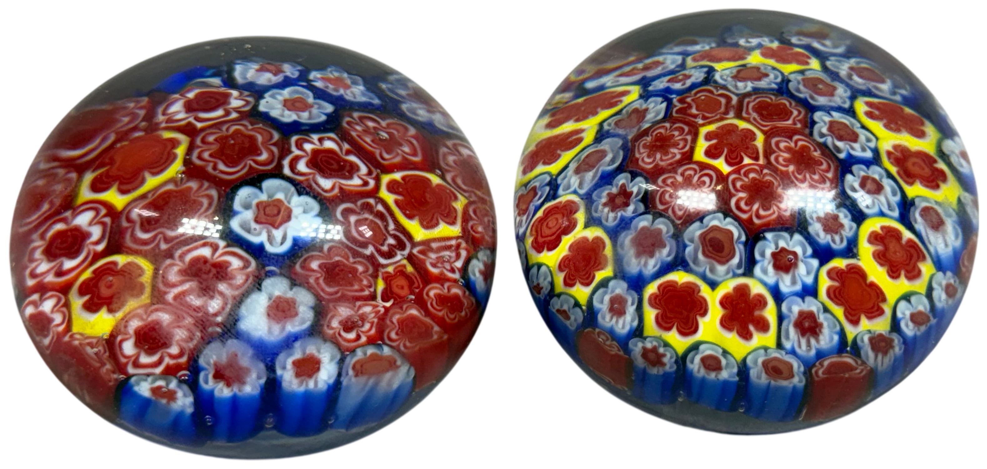 A Pair of Millefiori Art Glass Paperweights
