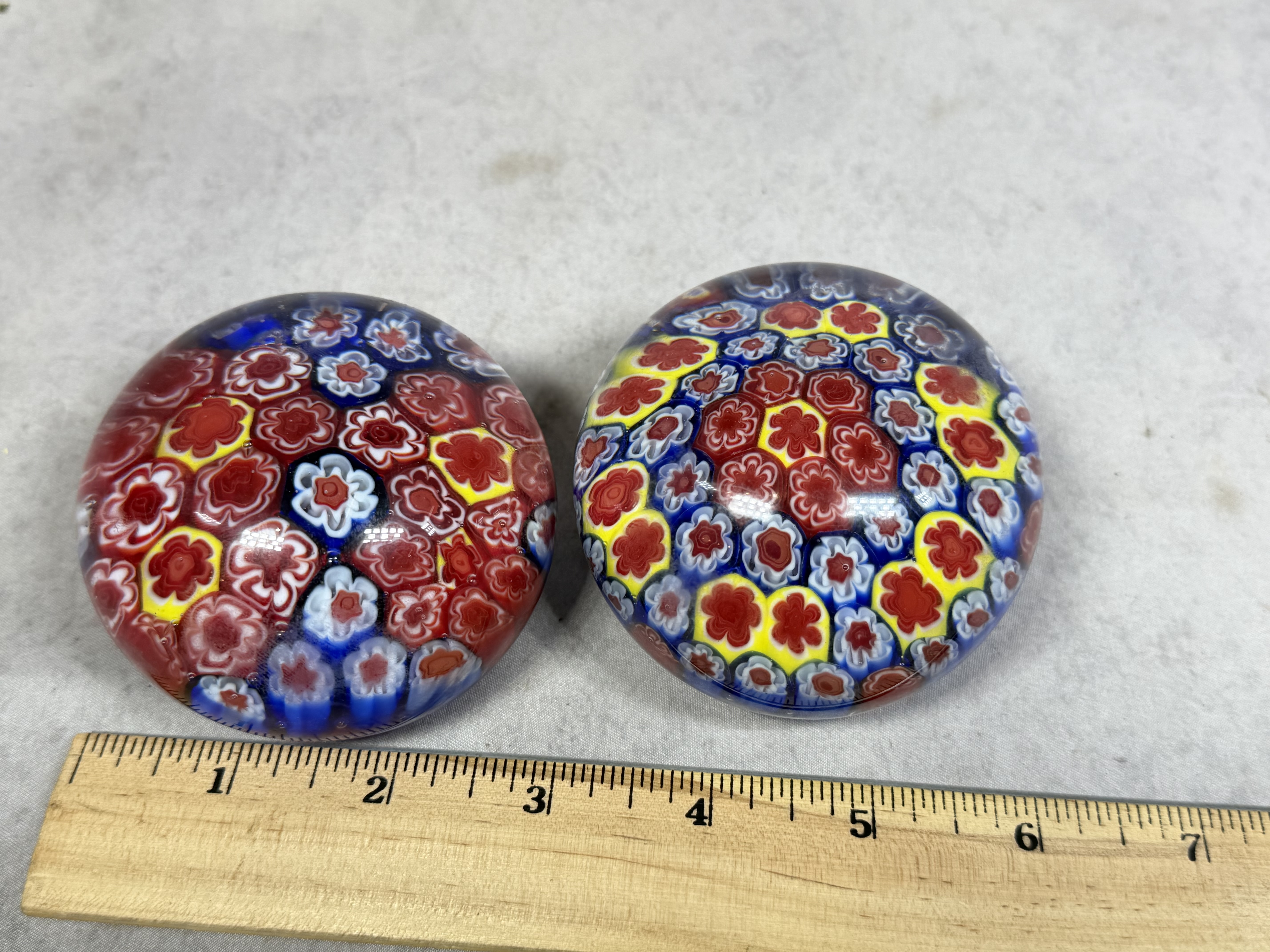 A Pair of Millefiori Art Glass Paperweights